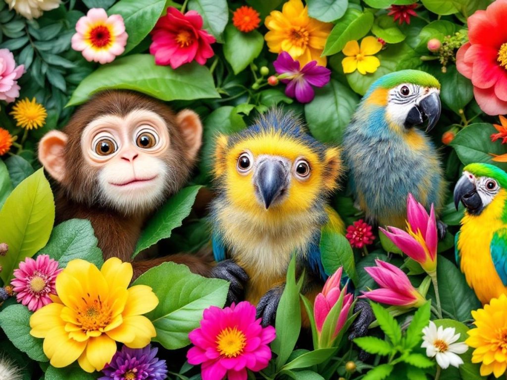 Colaj de animale și plante curioase pentru copii.