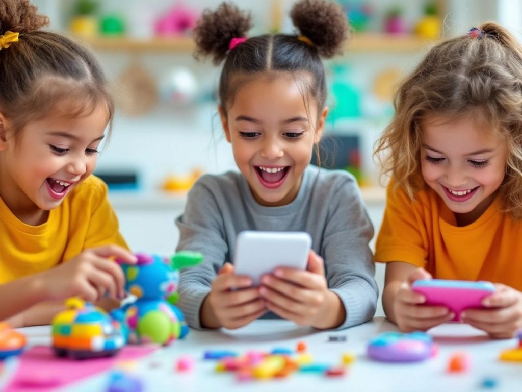 Copii explorând gadget-uri și aplicații noi