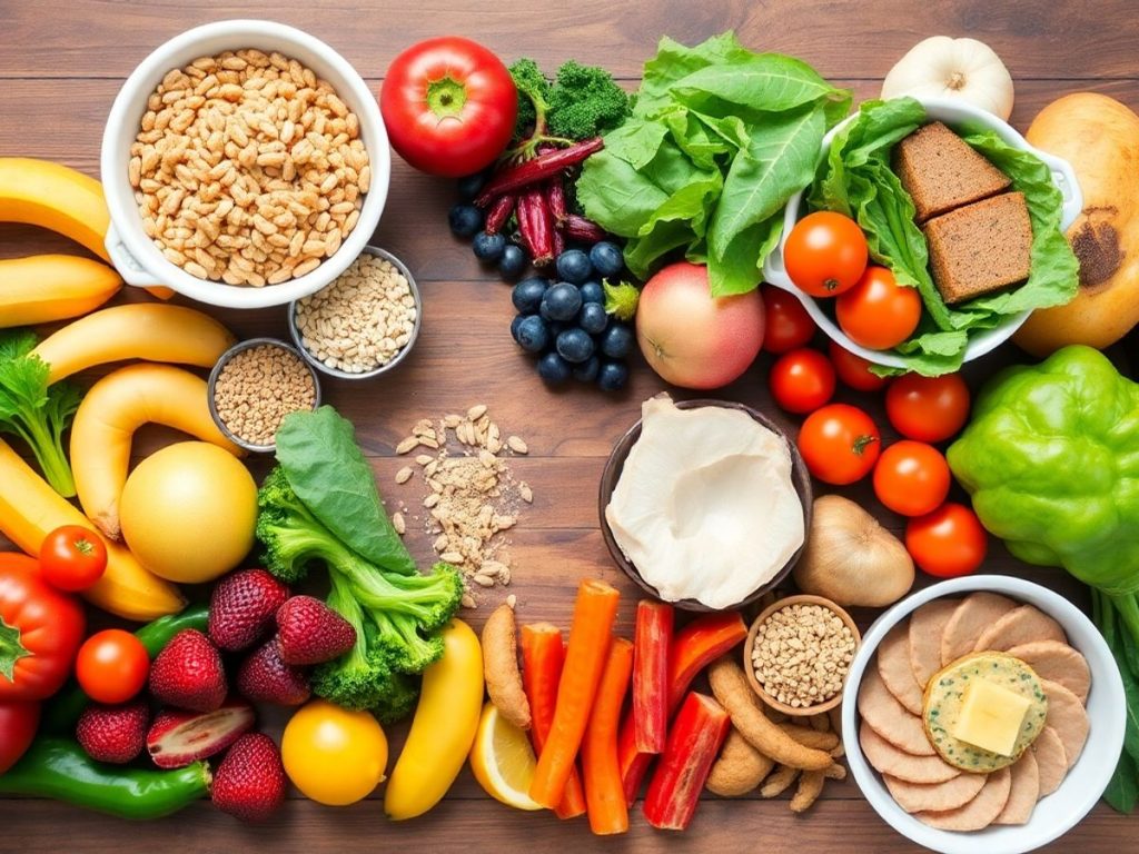 Mâncare sănătoasă pentru copii, fructe și legume colorate.